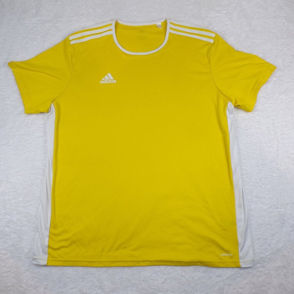 ADIDAS Men's Yellow 3-Stripe Aeroready Crewneck Soccer Jersey/Training SIZE 2XL